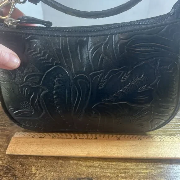 Charter Club Faux Leather Black Embossed Small Shoulder Bag 7.5x5in Chic - Picture 3 of 13